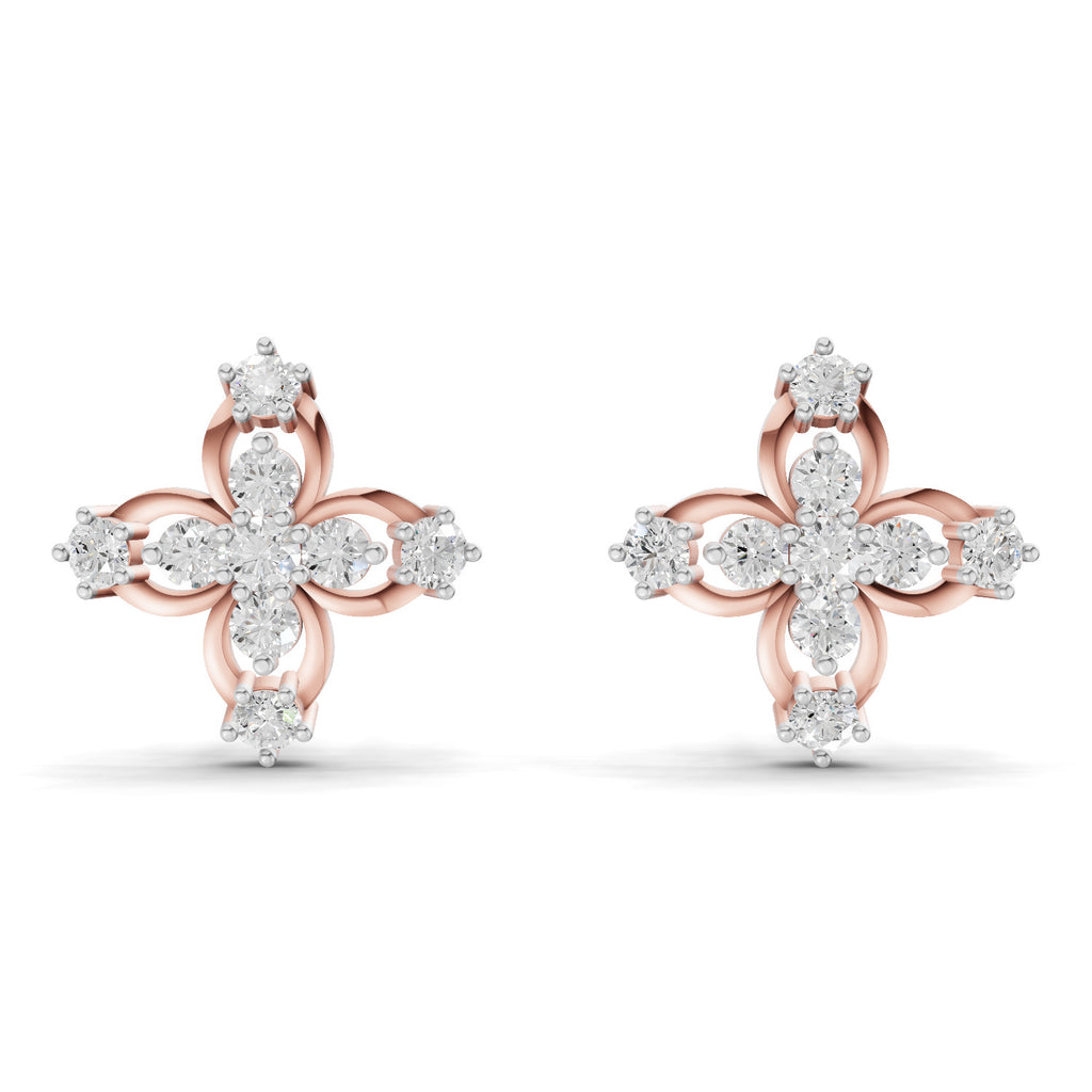 0.36 Carat Floral Stud Earrings 14K - Rose Gold