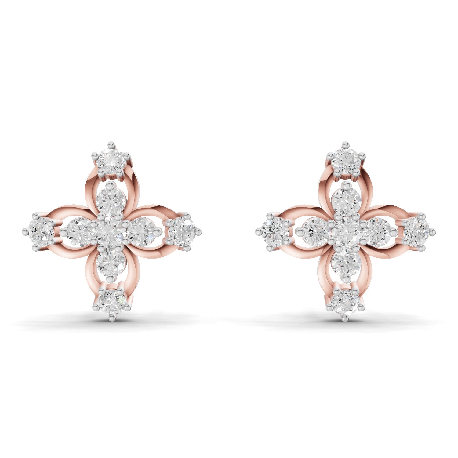 0.36 Carat Floral Stud Earrings 14K - Rose Gold