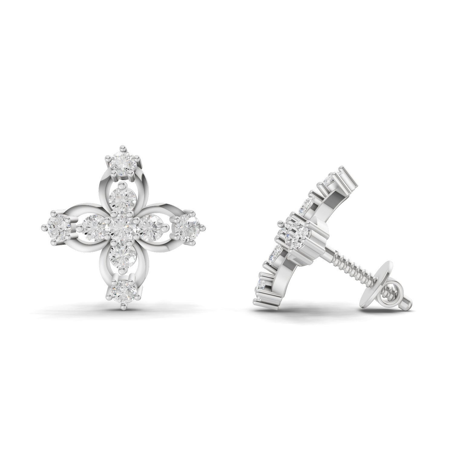 0.36 Carat Floral Stud Earrings 14K - White Gold