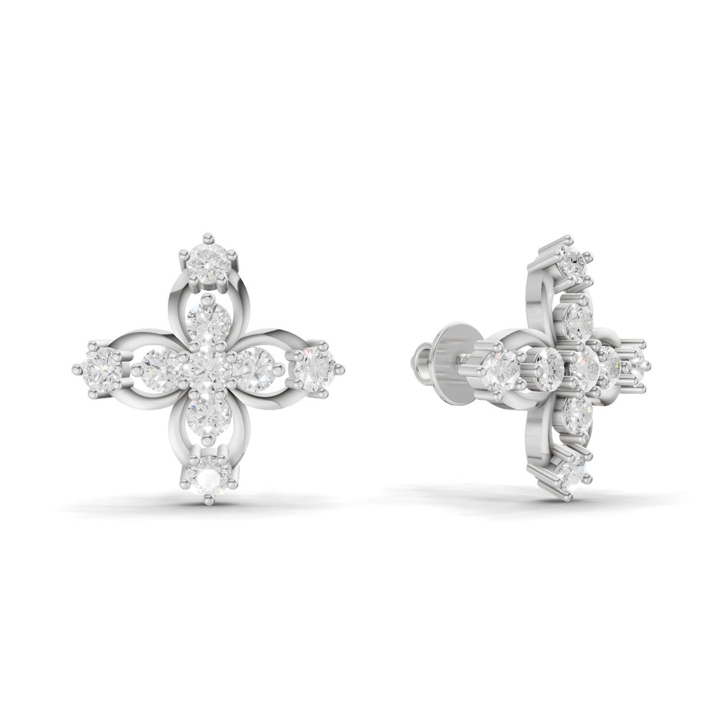0.36 Carat Floral Stud Earrings 14K - White Gold