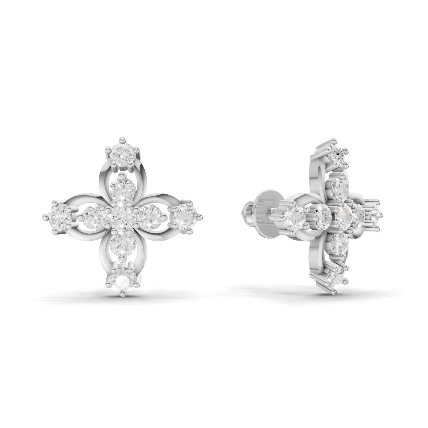 0.36 Carat Floral Stud Earrings 14K - White Gold