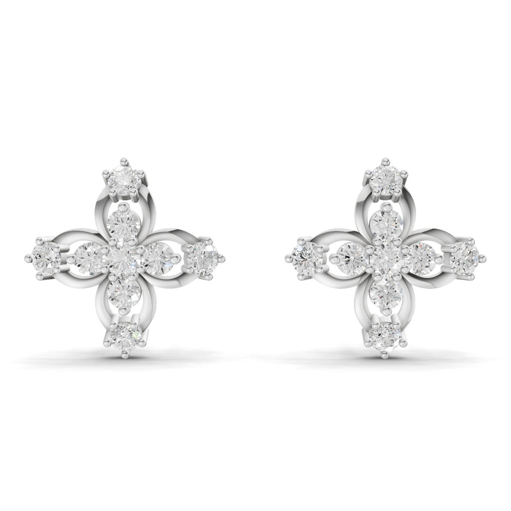0.36 Carat Floral Stud Earrings 14K - White Gold