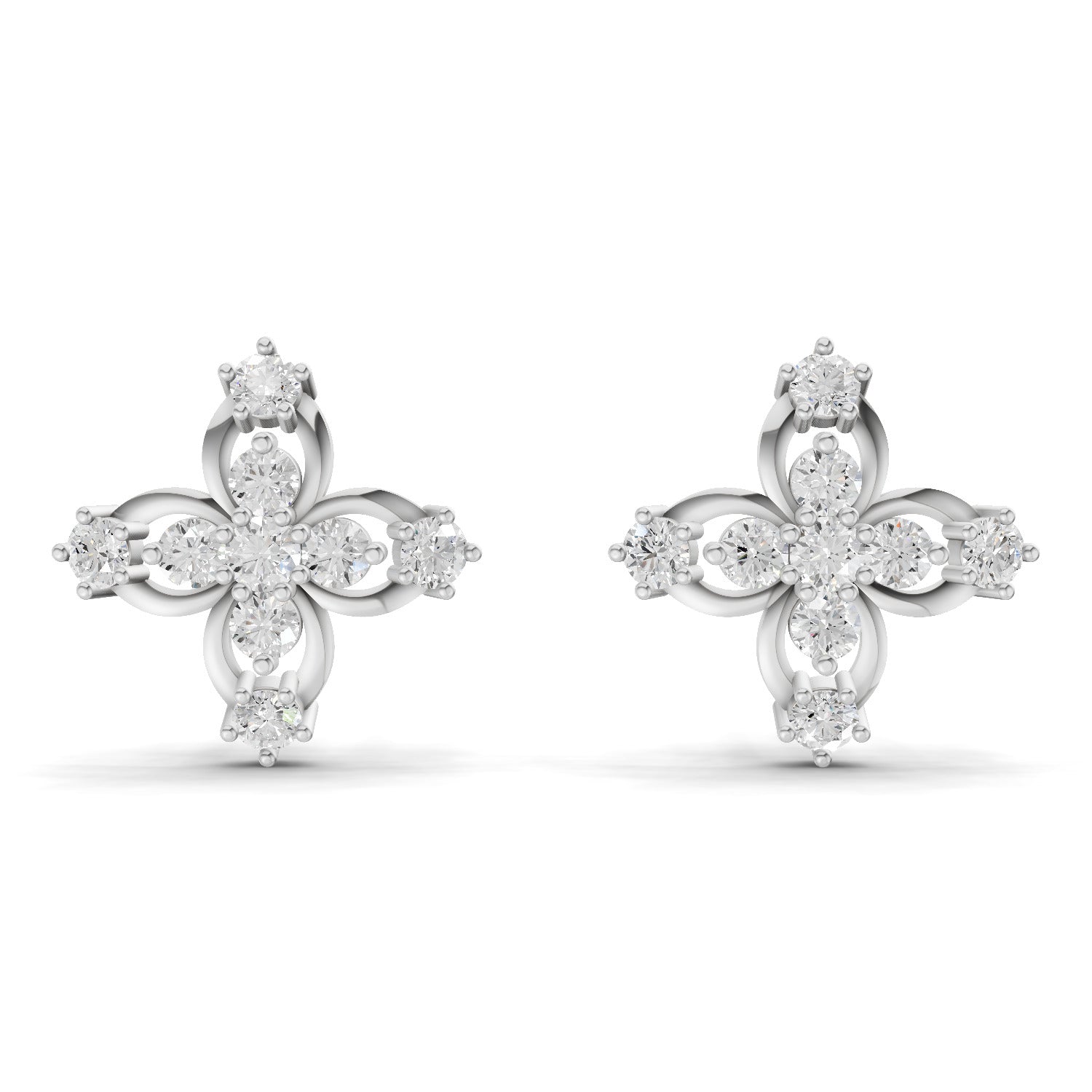 0.36 Carat Floral Stud Earrings 14K - White Gold