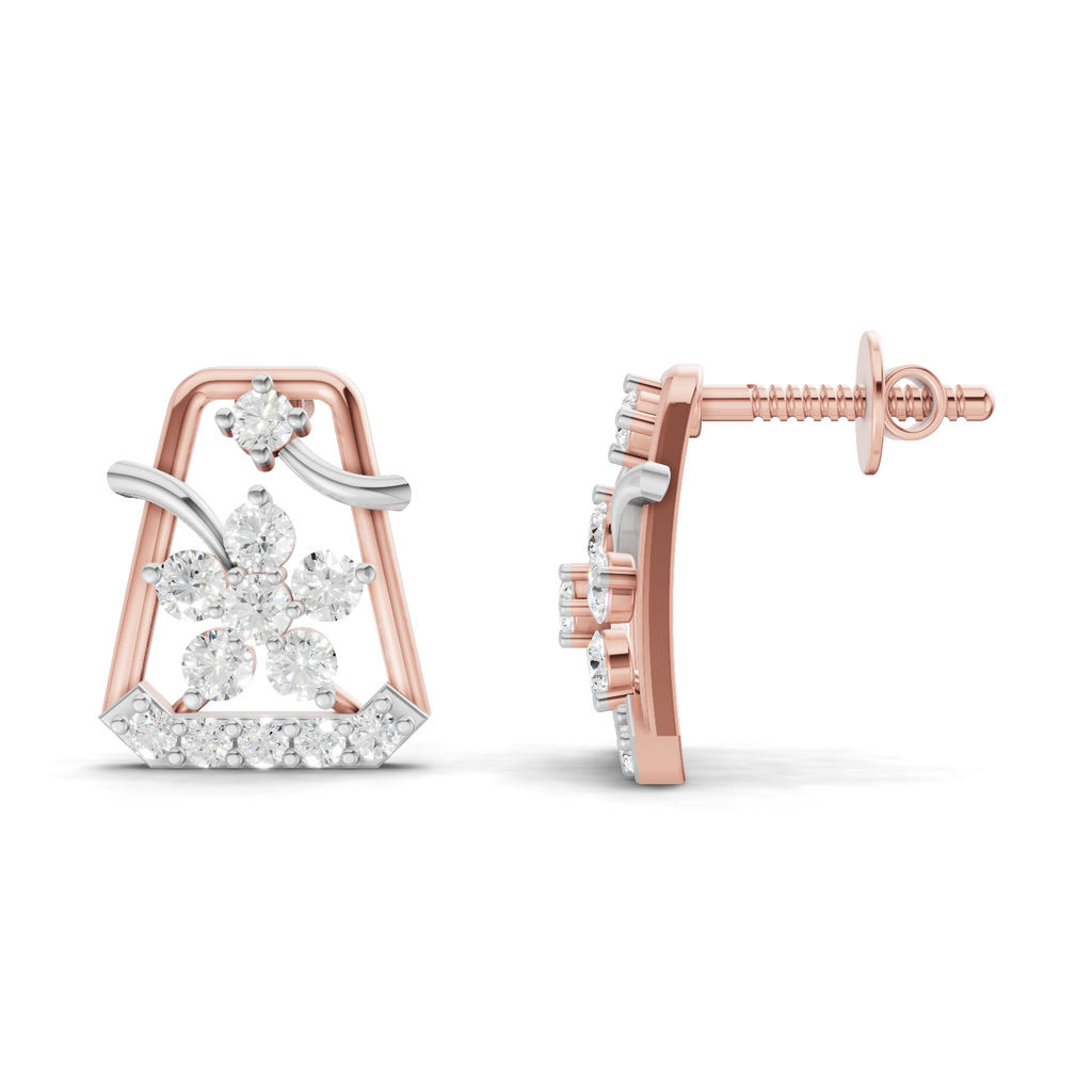 0.44 Carat Floral Trapeze Diamond Drop Earrings 14K - Rose Gold