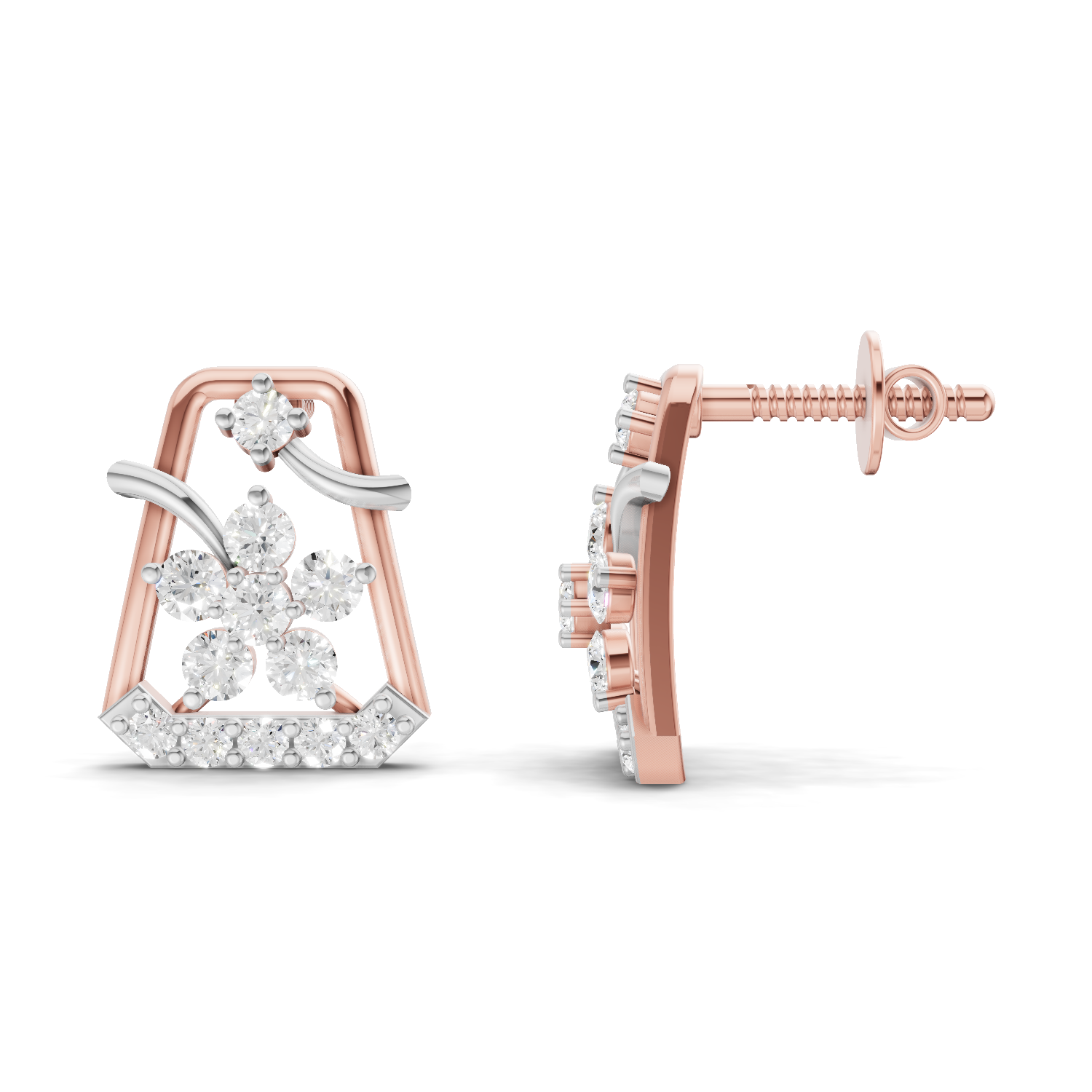 0.44 Carat Floral Trapeze Diamond Drop Earrings 14K - Rose Gold