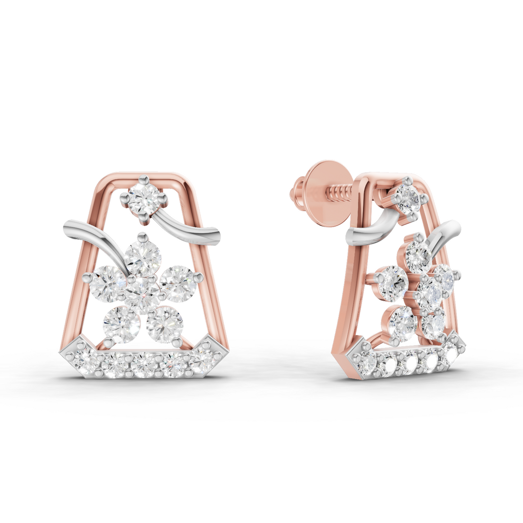 0.44 Carat Floral Trapeze Diamond Drop Earrings 14K - Rose Gold
