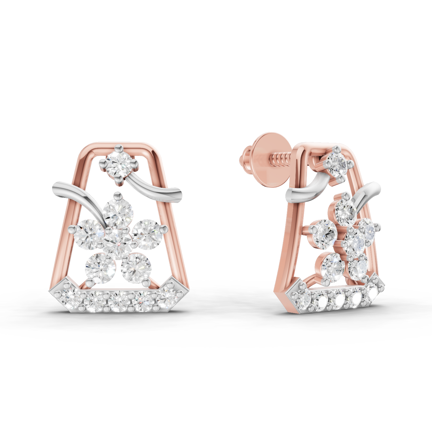0.44 Carat Floral Trapeze Diamond Drop Earrings 14K - Rose Gold