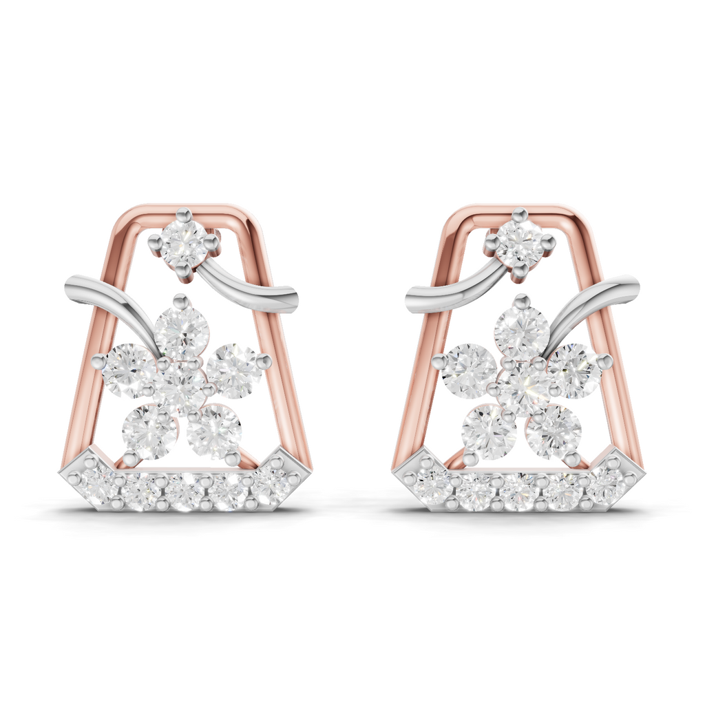 0.44 Carat Floral Trapeze Diamond Drop Earrings 14K - Rose Gold