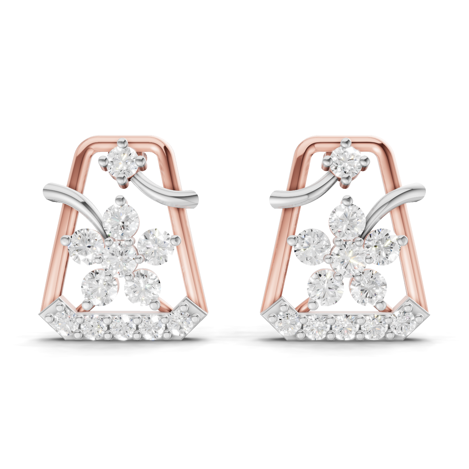 0.44 Carat Floral Trapeze Diamond Drop Earrings 14K - Rose Gold