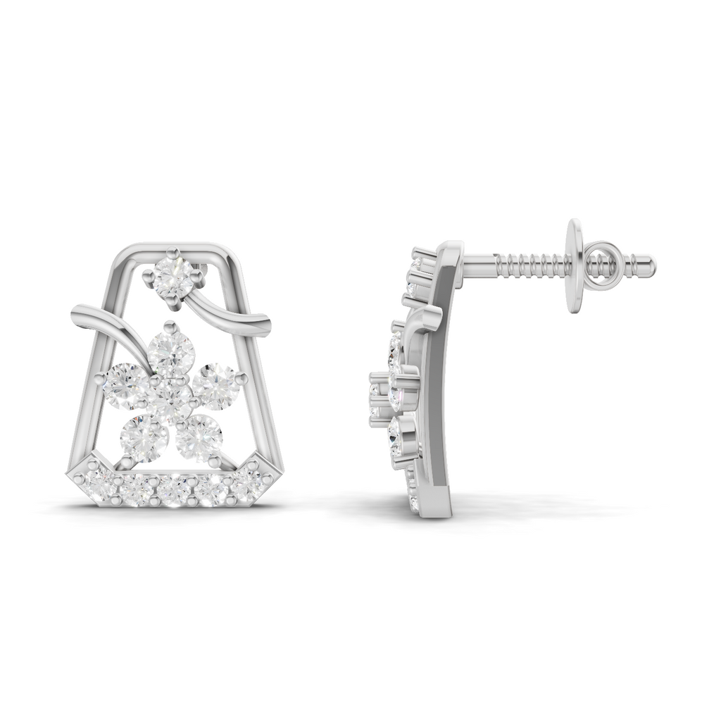 0.44 Carat Floral Trapeze Diamond Drop Earrings 14K - White Gold