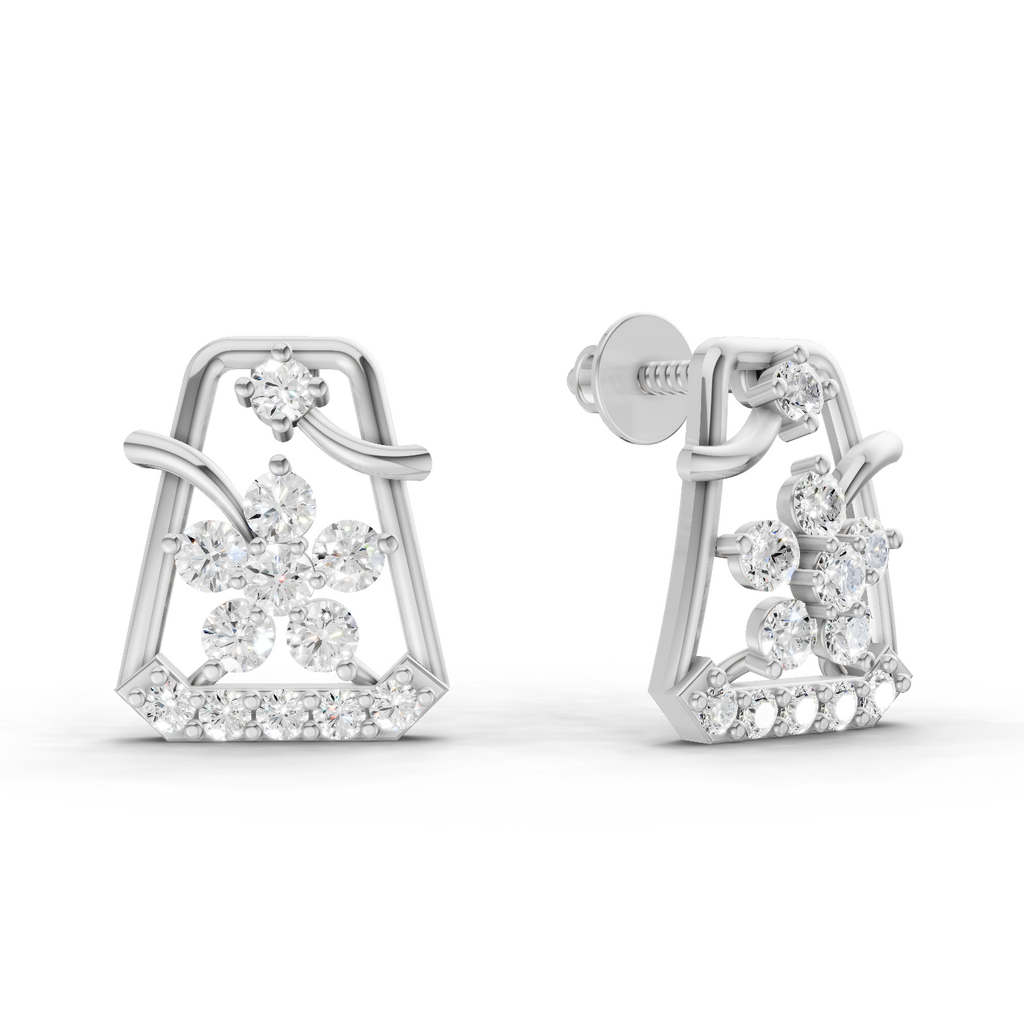 0.44 Carat Floral Trapeze Diamond Drop Earrings 14K - White Gold