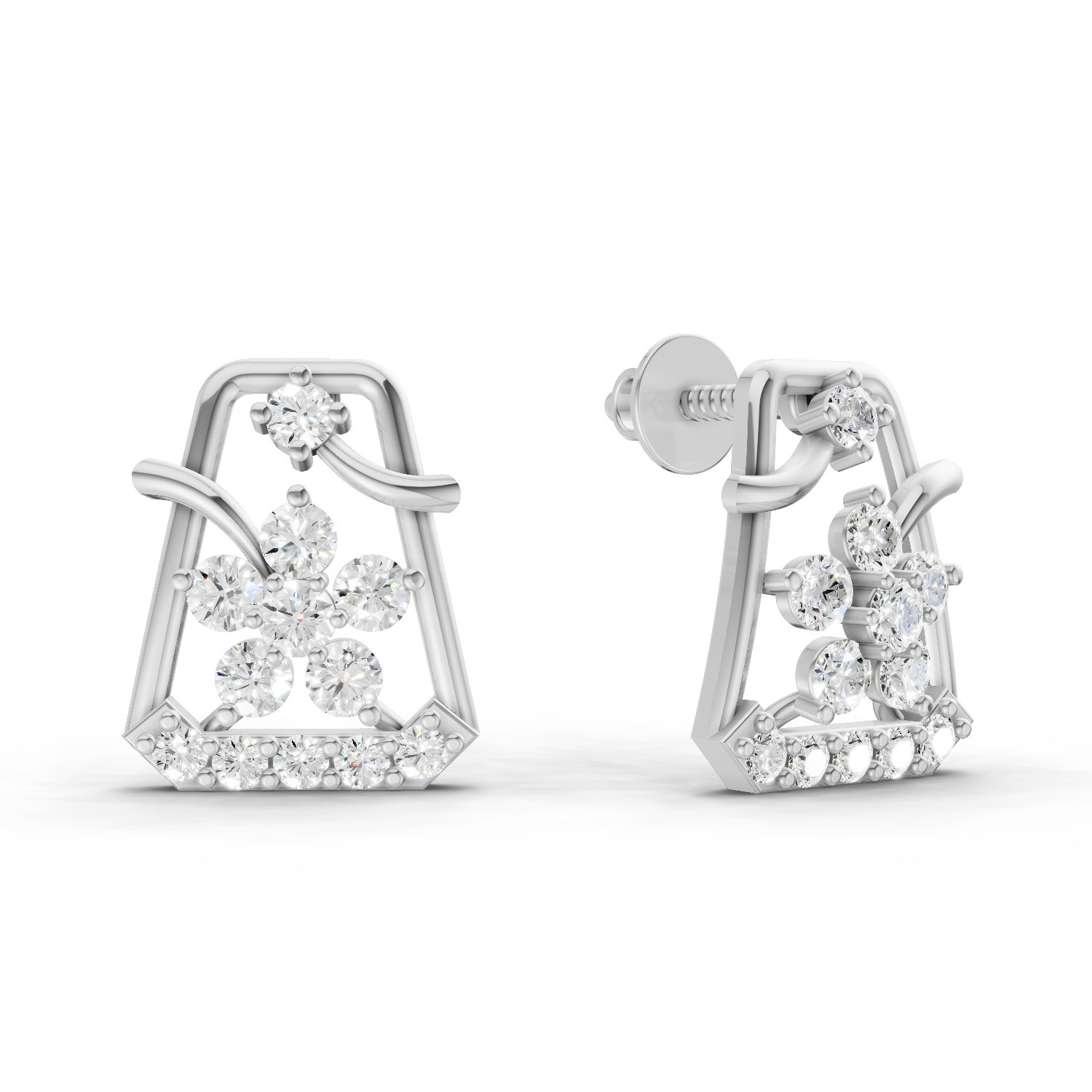 0.44 Carat Floral Trapeze Diamond Drop Earrings 14K - White Gold