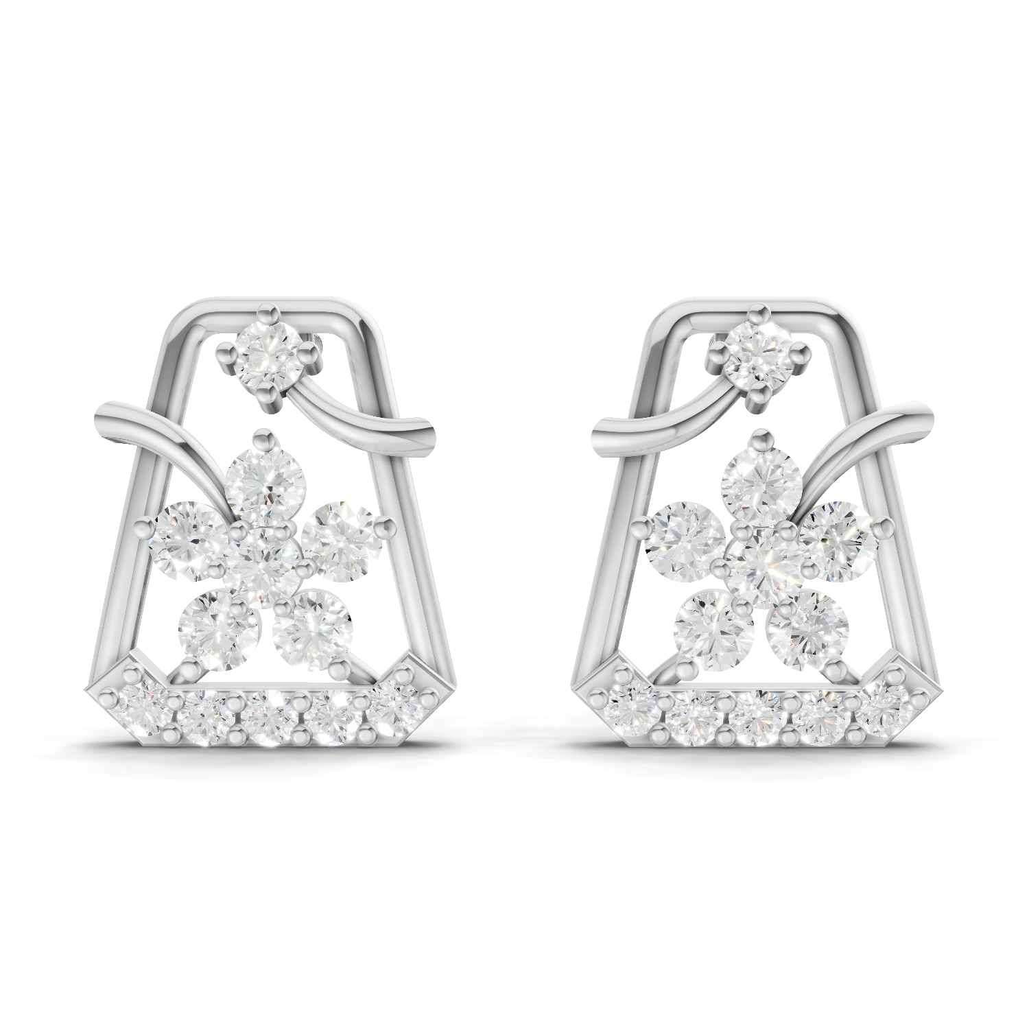0.44 Carat Floral Trapeze Diamond Drop Earrings 14K - White Gold
