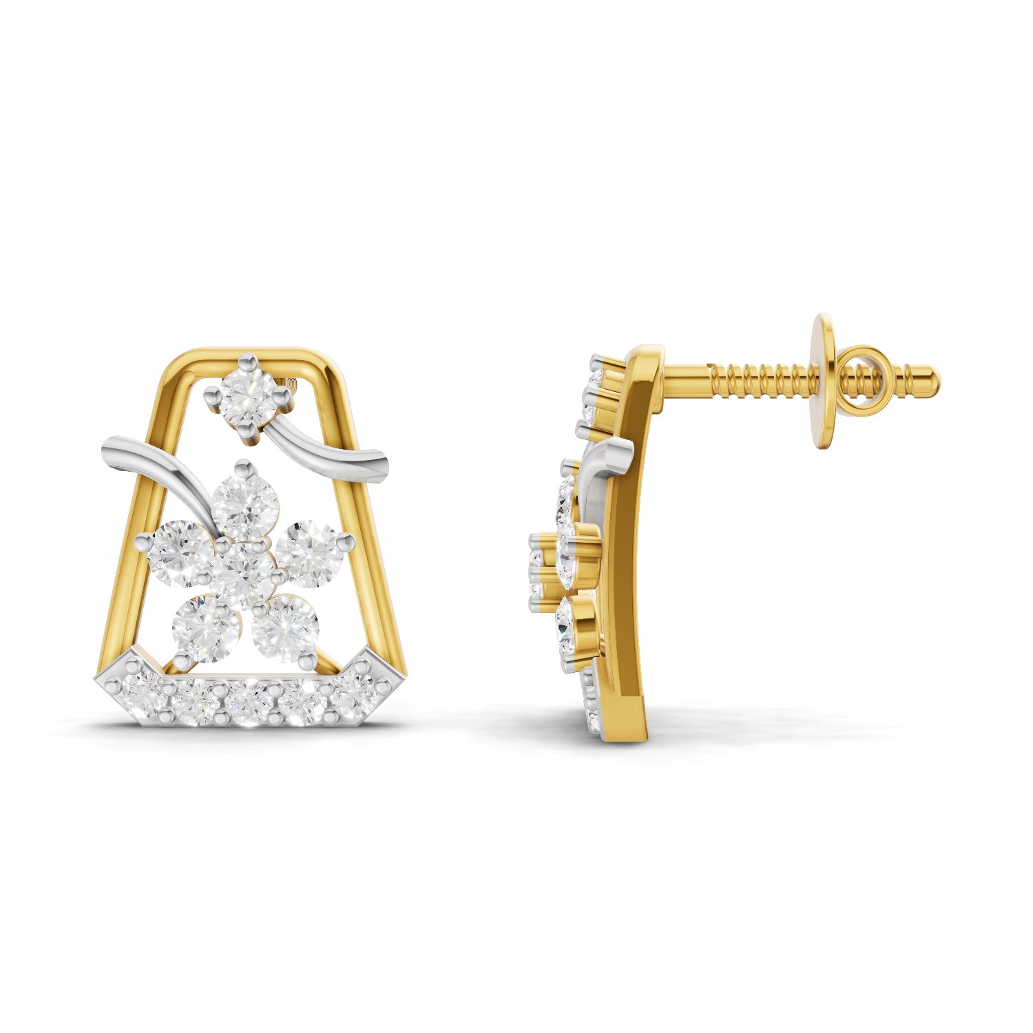 0.44 Carat Floral Trapeze Diamond Drop Earrings 14K