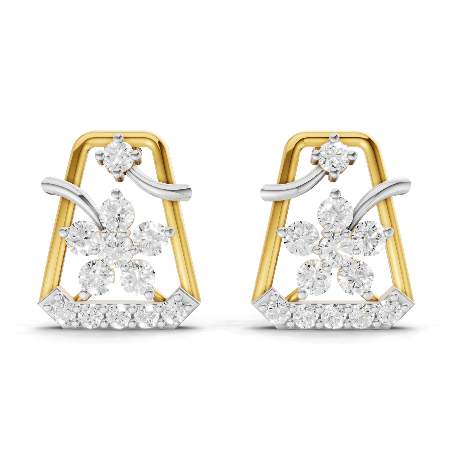 0.44 Carat Floral Trapeze Diamond Drop Earrings 14K