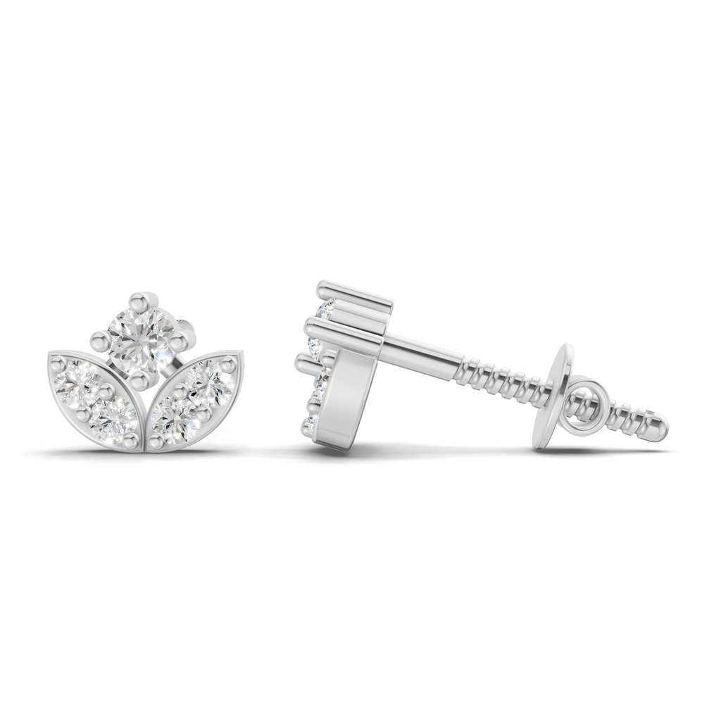 0.23 Carat Leaf Petal Stud Earrings 14K - White Gold