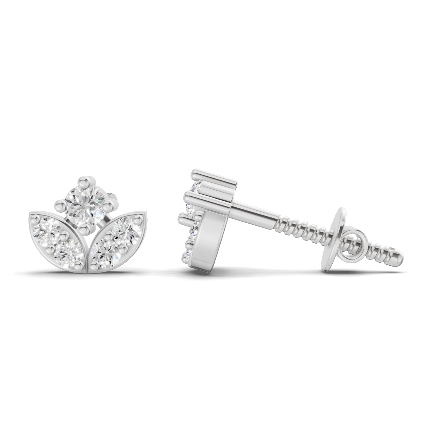 0.23 Carat Leaf Petal Stud Earrings 14K - White Gold