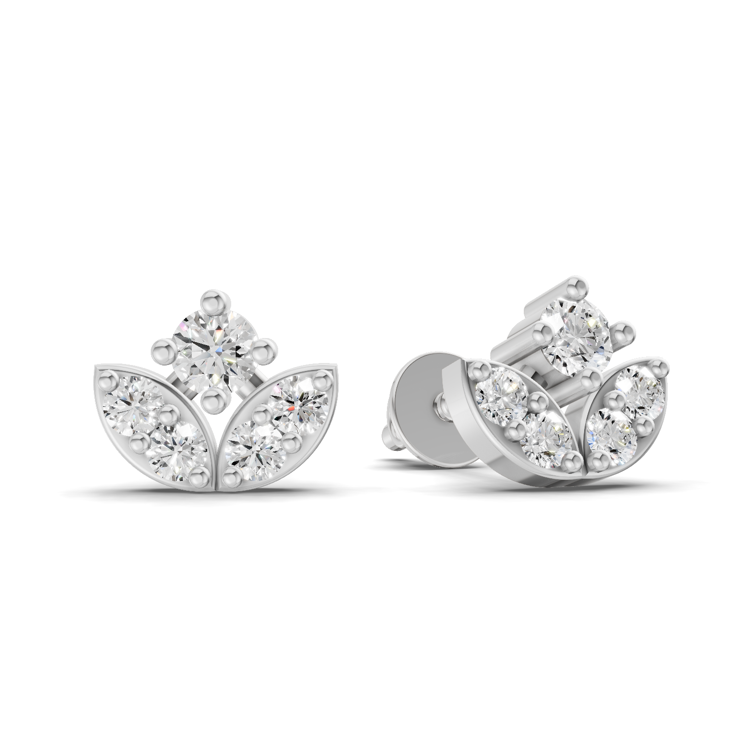 0.23 Carat Leaf Petal Stud Earrings 14K - White Gold