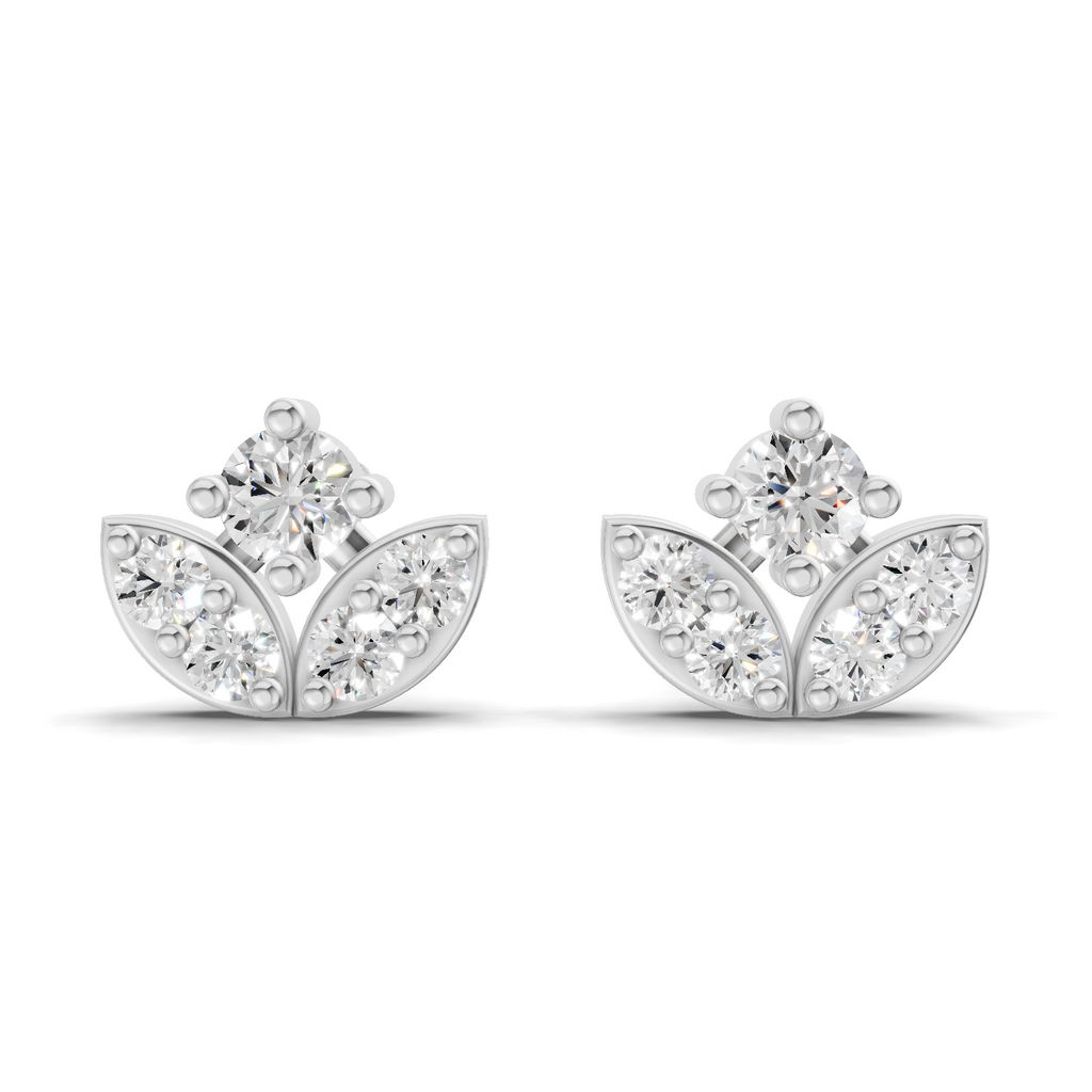 0.23 Carat Leaf Petal Stud Earrings 14K - White Gold