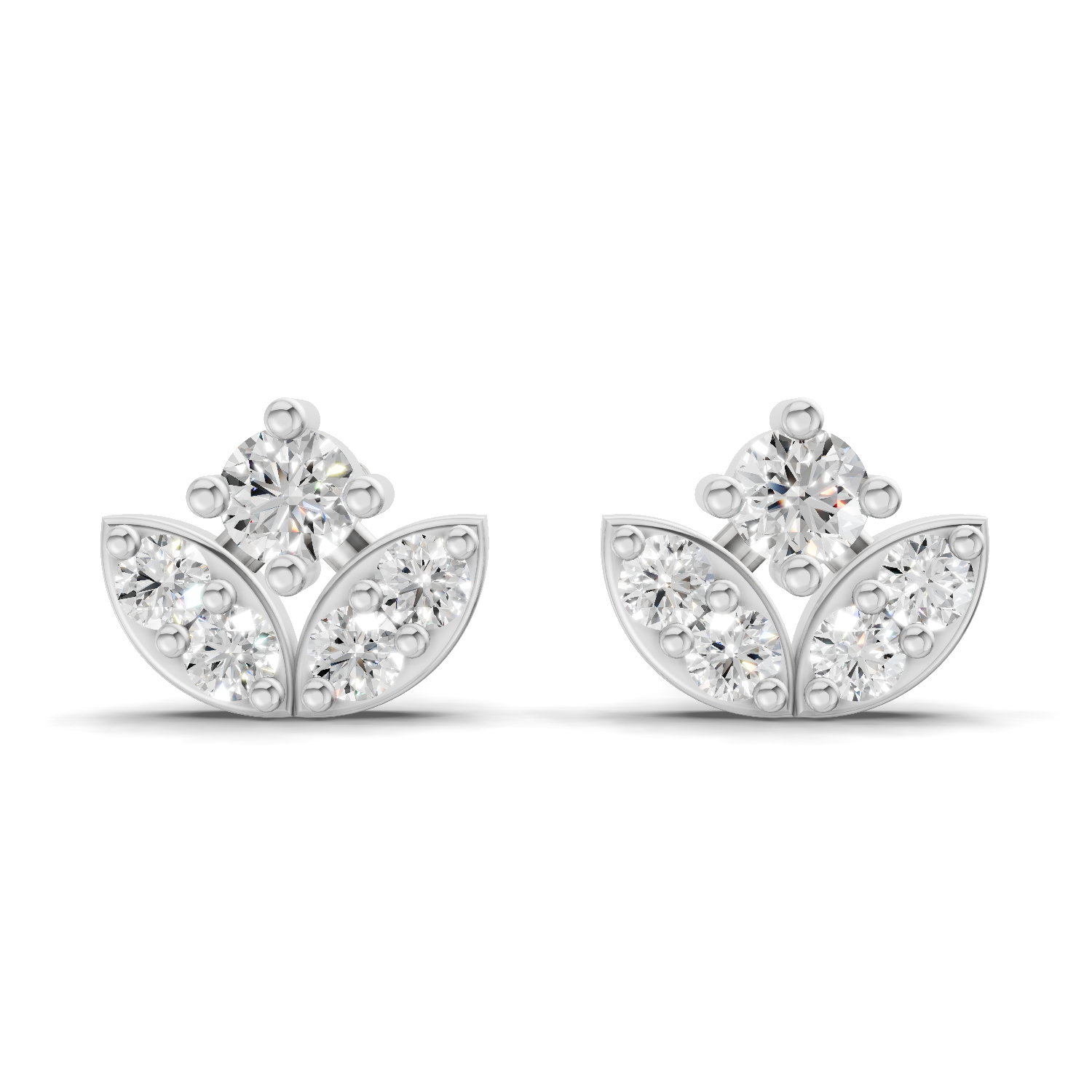 0.23 Carat Leaf Petal Stud Earrings 14K - White Gold