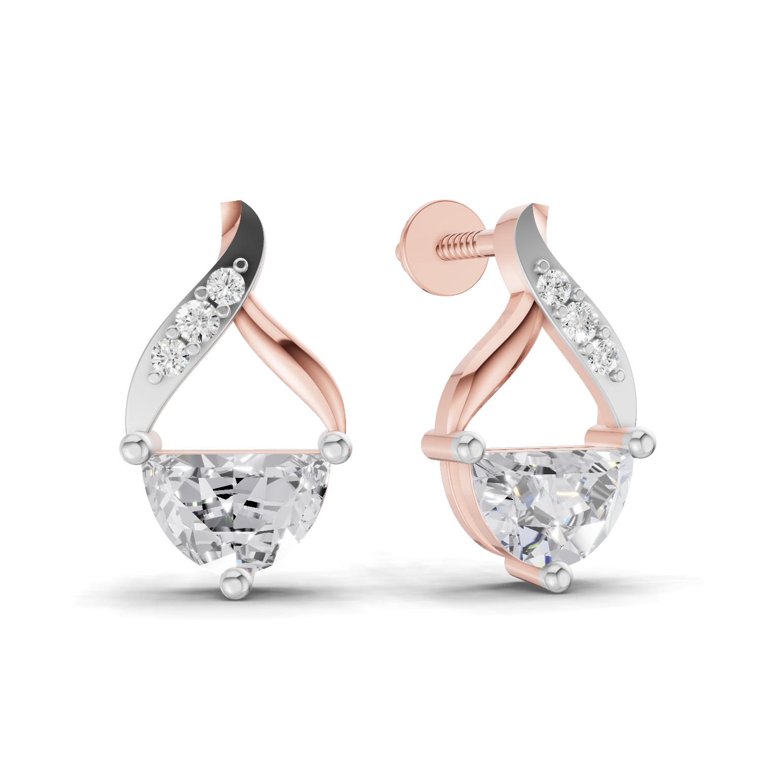 0.94 Carat Platinum And Diamond Stud Earrings 14K - Rose Gold