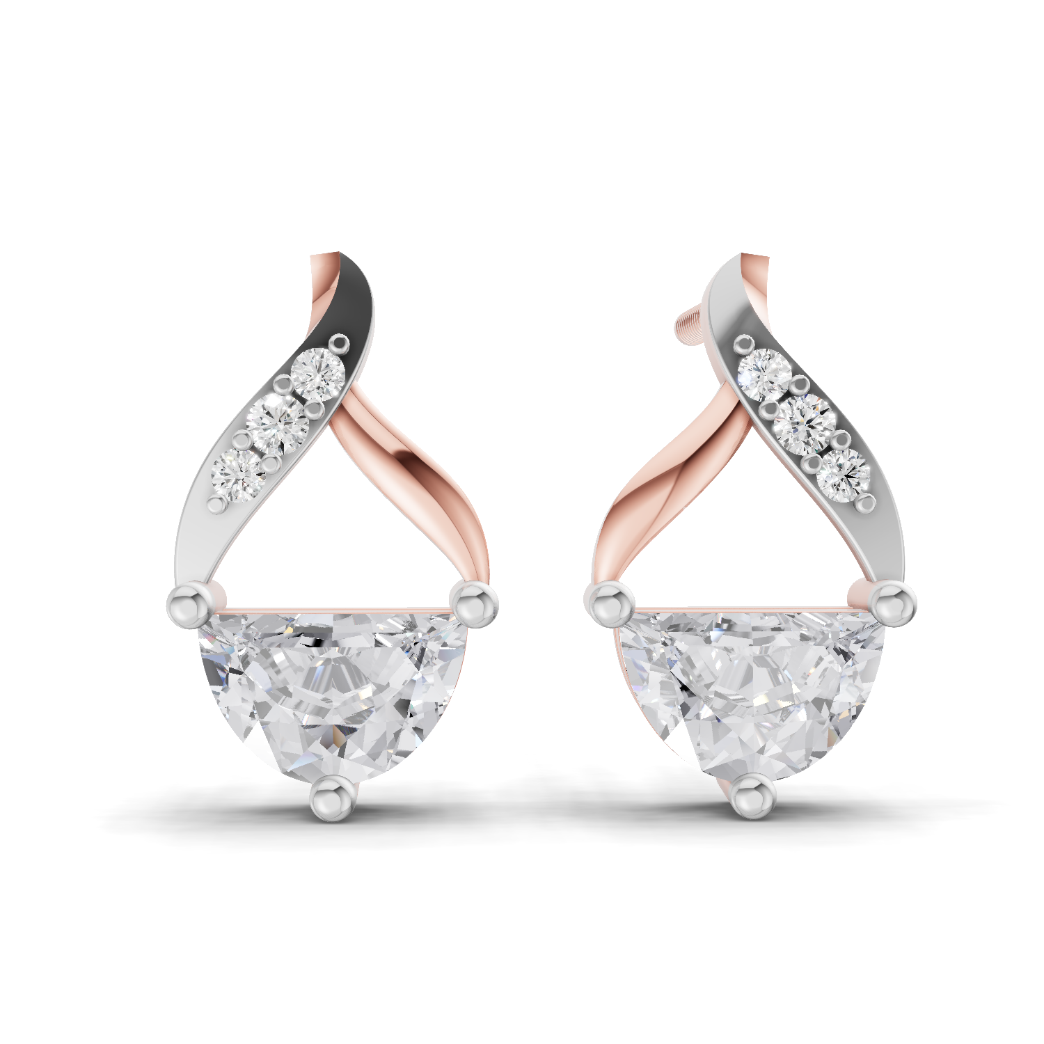 0.94 Carat Platinum And Diamond Stud Earrings 14K - Rose Gold