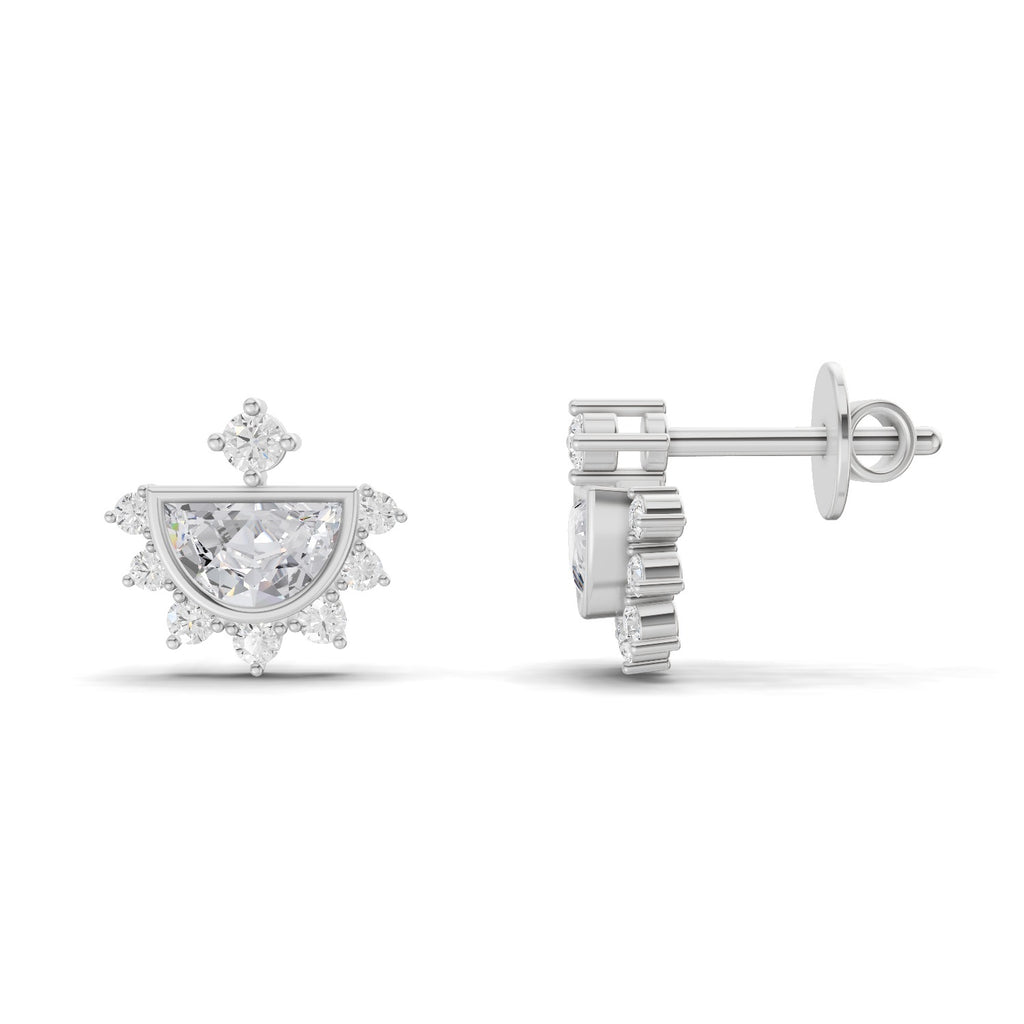 1.11 Carat Half-Moon Halo Studs Earrings 14K - White Gold