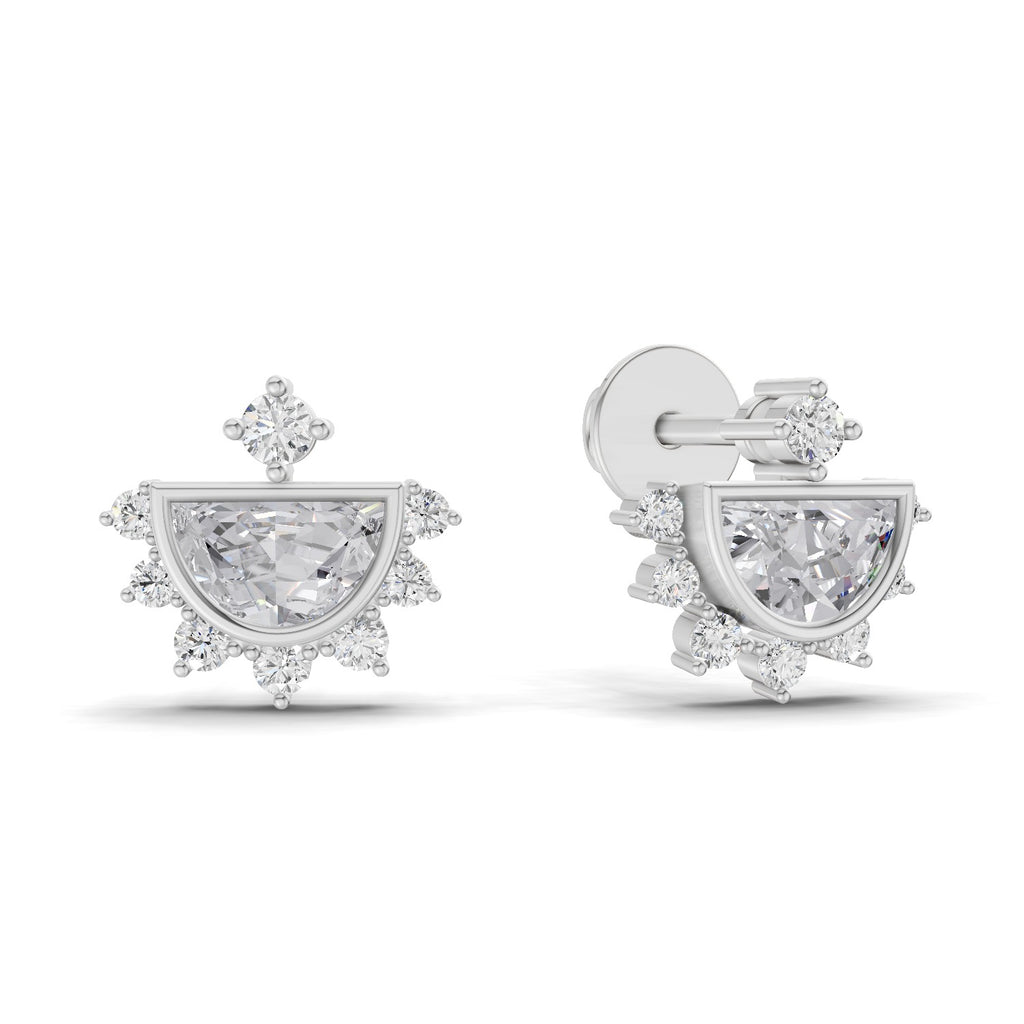 1.11 Carat Half-Moon Halo Studs Earrings 14K - White Gold