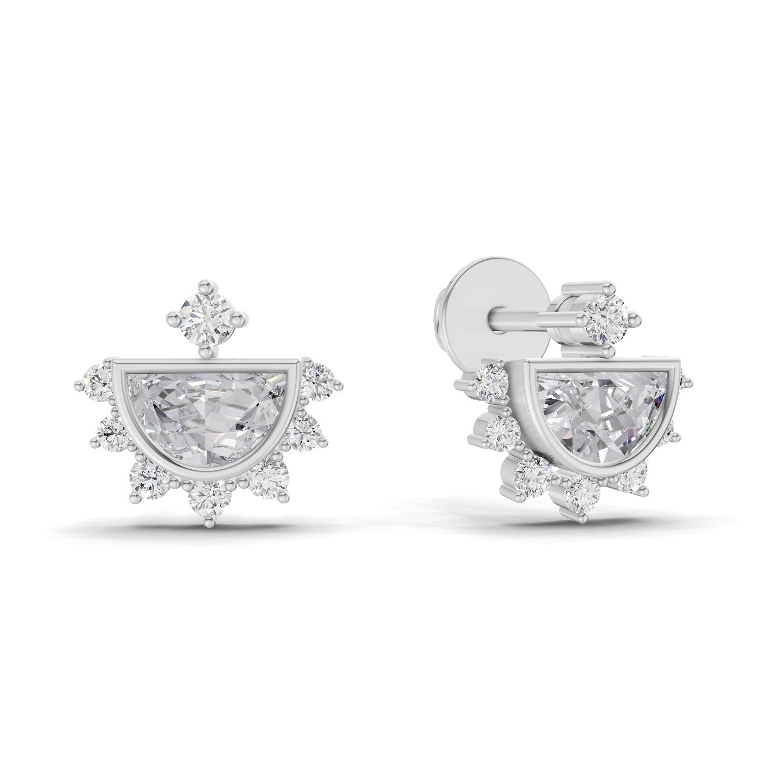 1.11 Carat Half-Moon Halo Studs Earrings 14K - White Gold