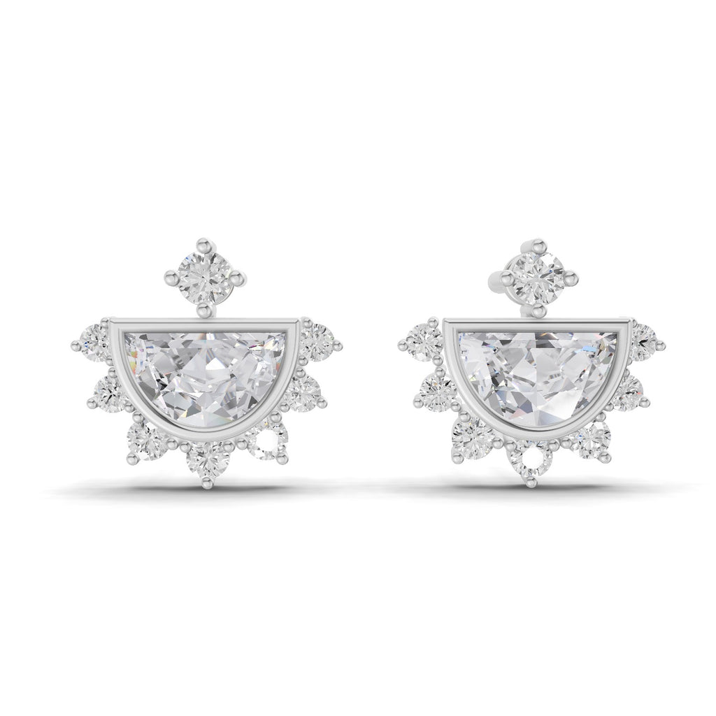 1.11 Carat Half-Moon Halo Studs Earrings 14K - White Gold