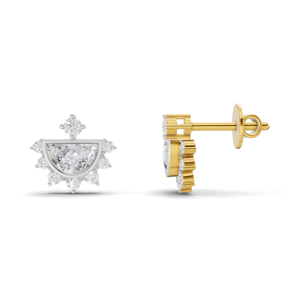 1.11 Carat Half-Moon Halo Studs Earrings 14K