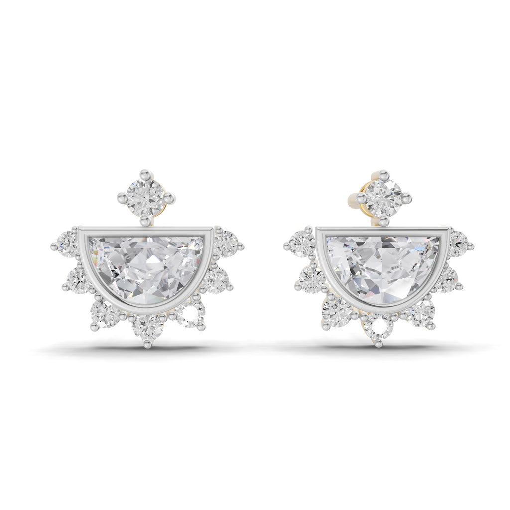 1.11 Carat Half-Moon Halo Studs Earrings 14K
