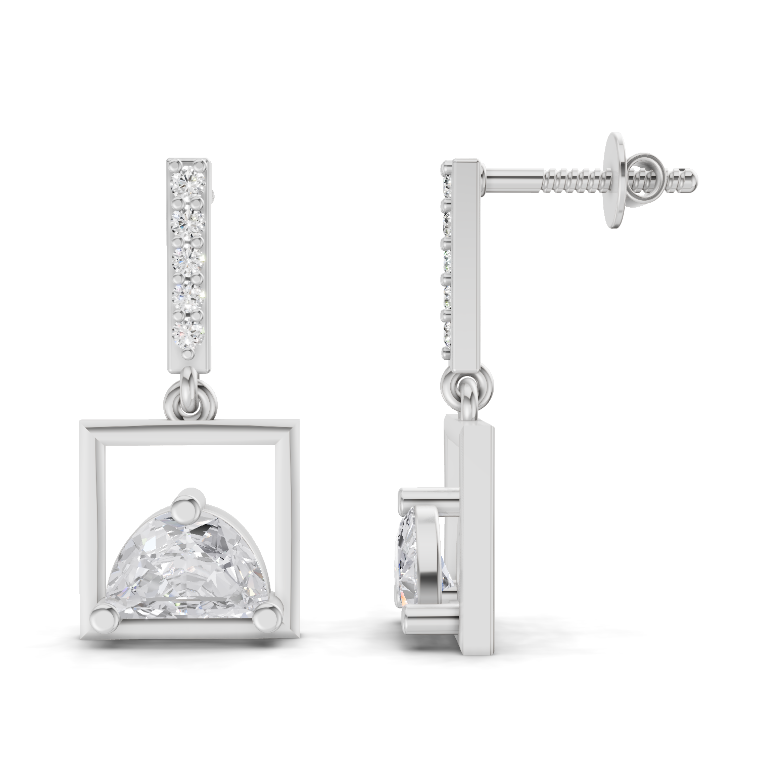 0.93 Carat Trillion Cut Halfmoon Earrings 14K - White Gold