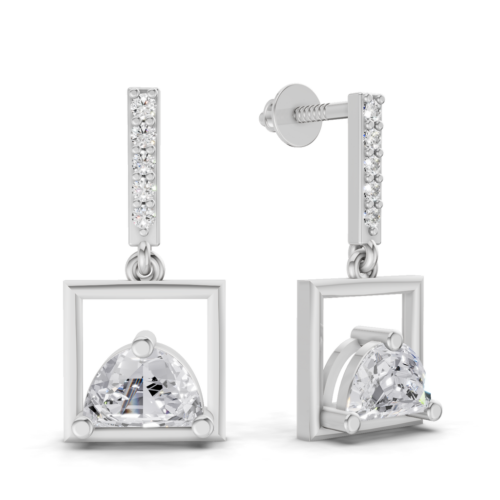0.93 Carat Trillion Cut Halfmoon Earrings 14K - White Gold