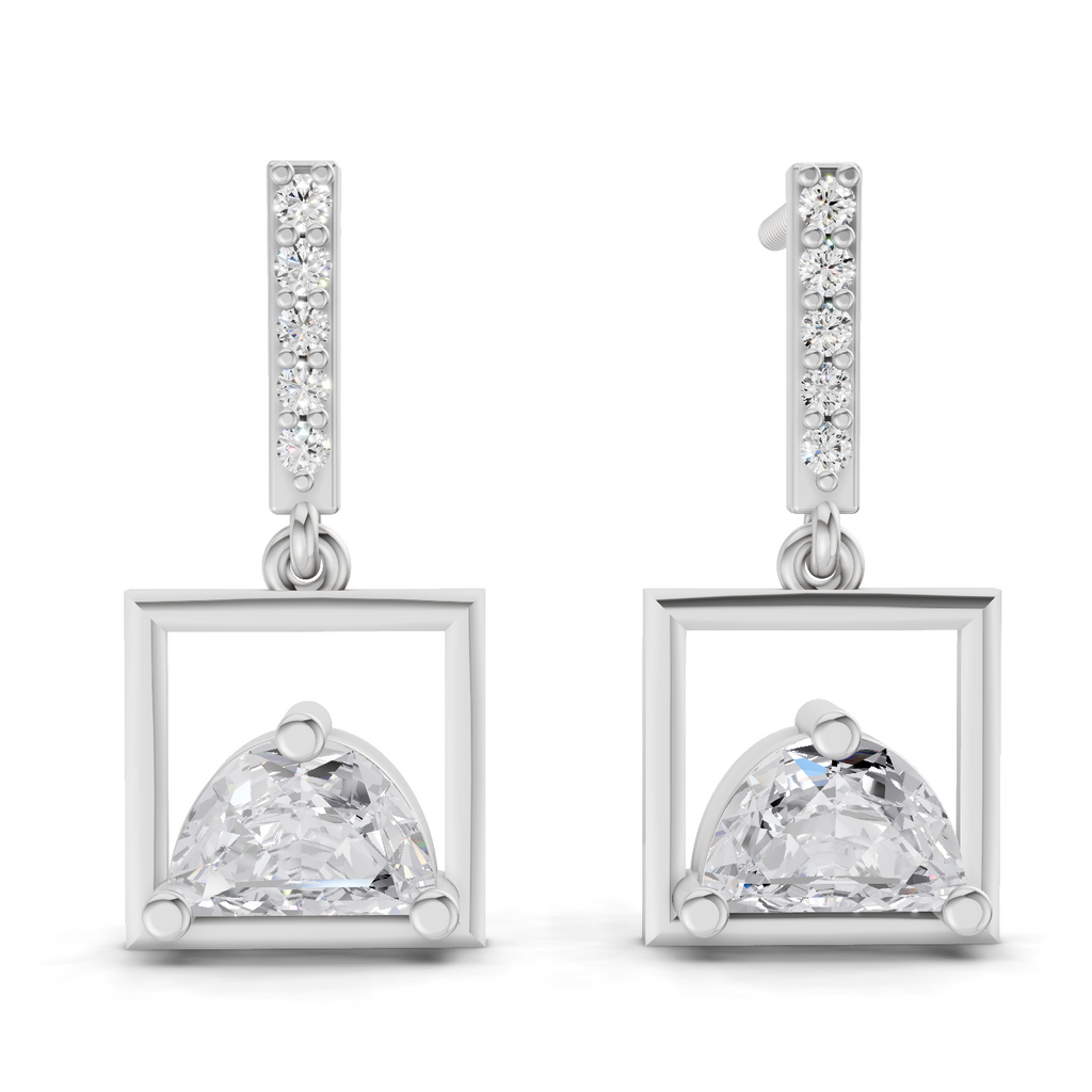 0.93 Carat Trillion Cut Halfmoon Earrings 14K - White Gold