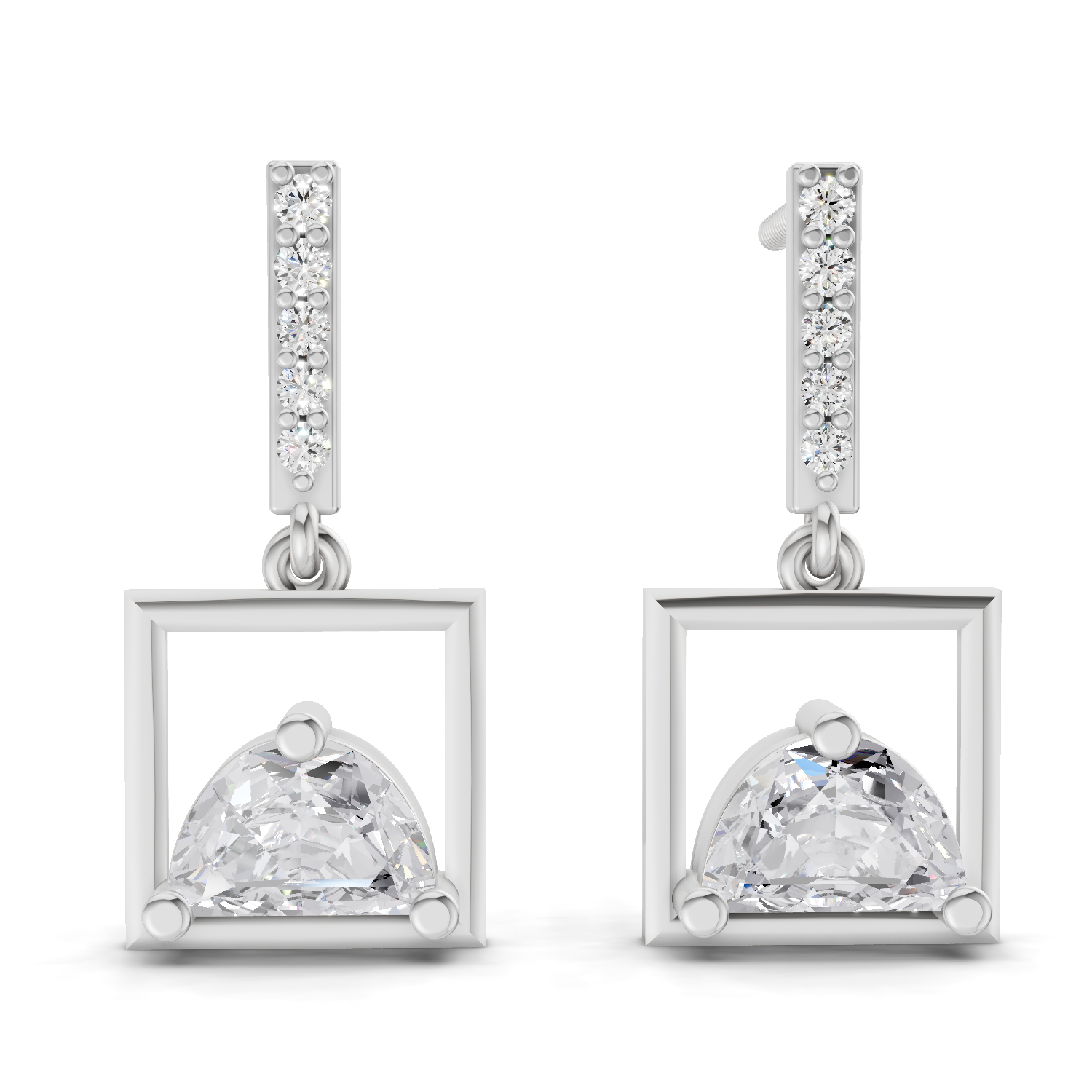 0.93 Carat Trillion Cut Halfmoon Earrings 14K - White Gold