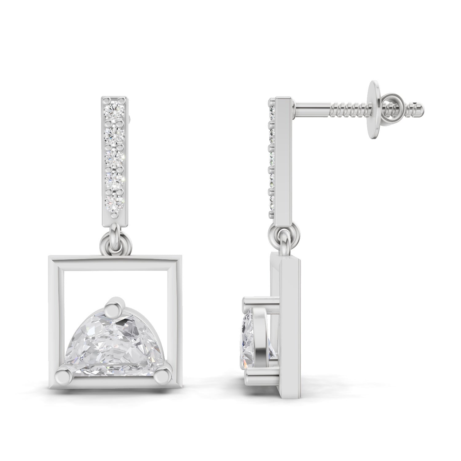 0.89 Carat Floating Dangles Earrings 14K - White Gold