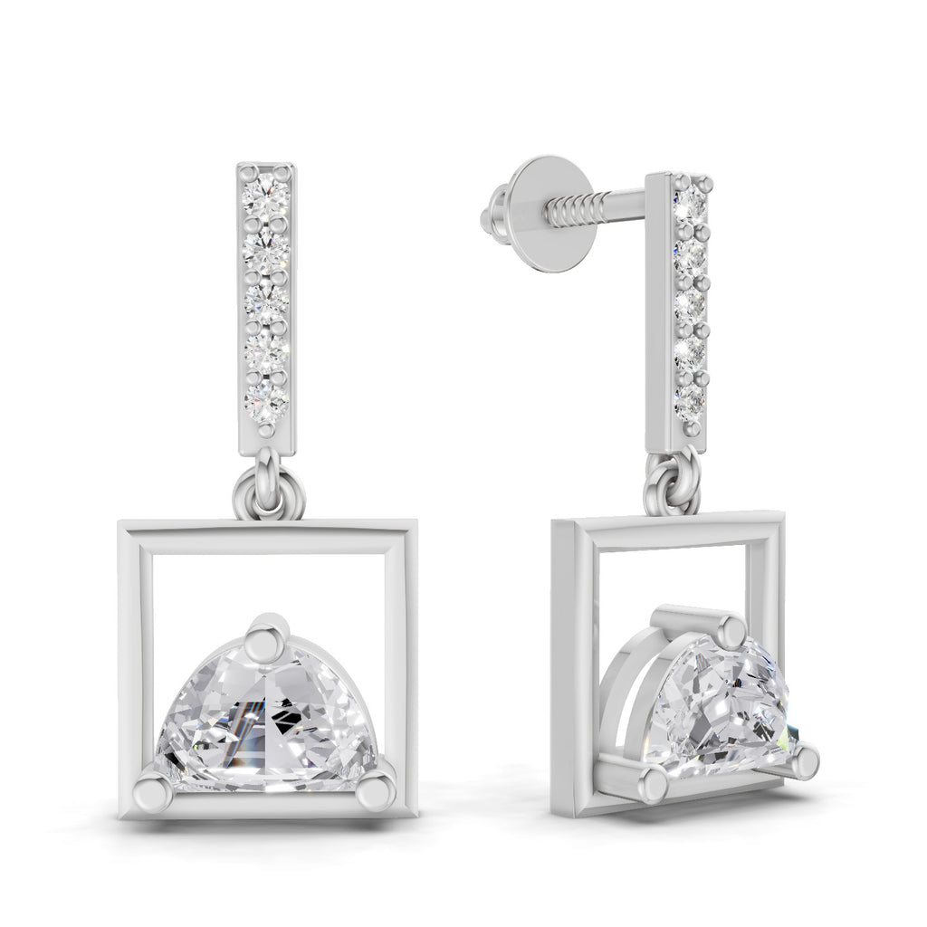0.89 Carat Floating Dangles Earrings 14K - White Gold