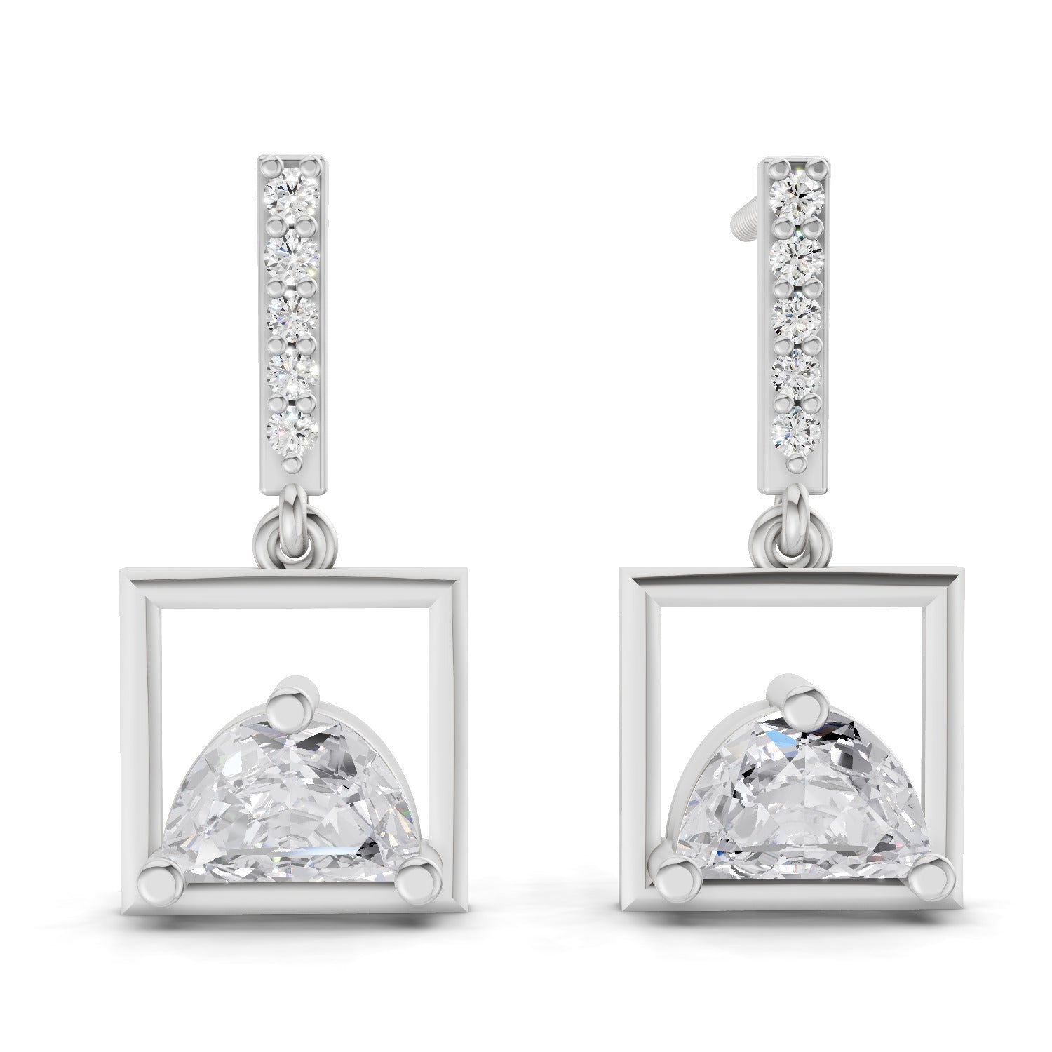 0.89 Carat Floating Dangles Earrings 14K - White Gold