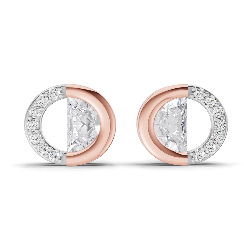 0.93 Carat Half Pave Open Circle Studs Earrings 14K - Rose Gold