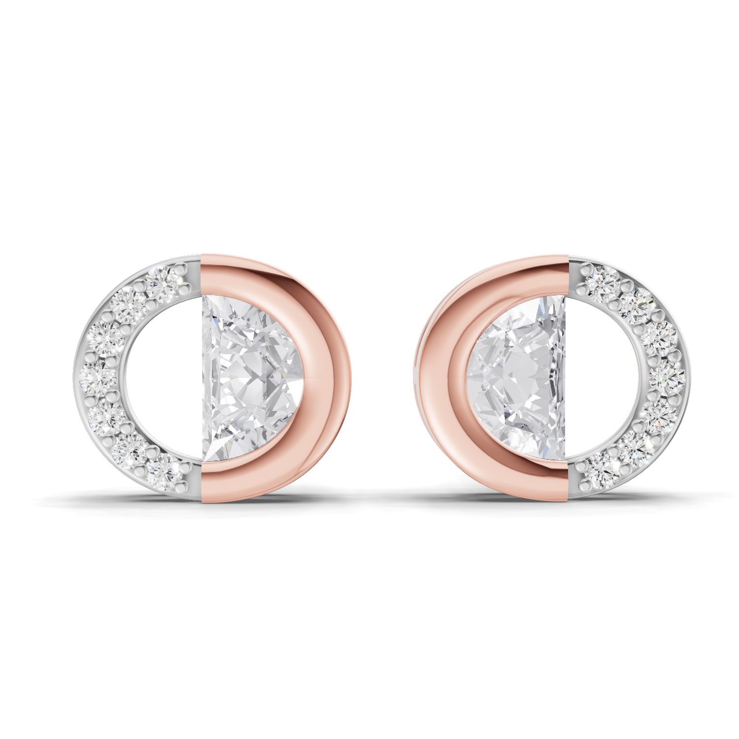0.93 Carat Half Pave Open Circle Studs Earrings 14K - Rose Gold