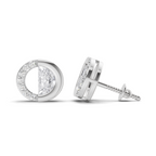 0.93 Carat Half Pave Open Circle Studs Earrings 14K - White Gold