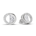 0.93 Carat Half Pave Open Circle Studs Earrings 14K - White Gold