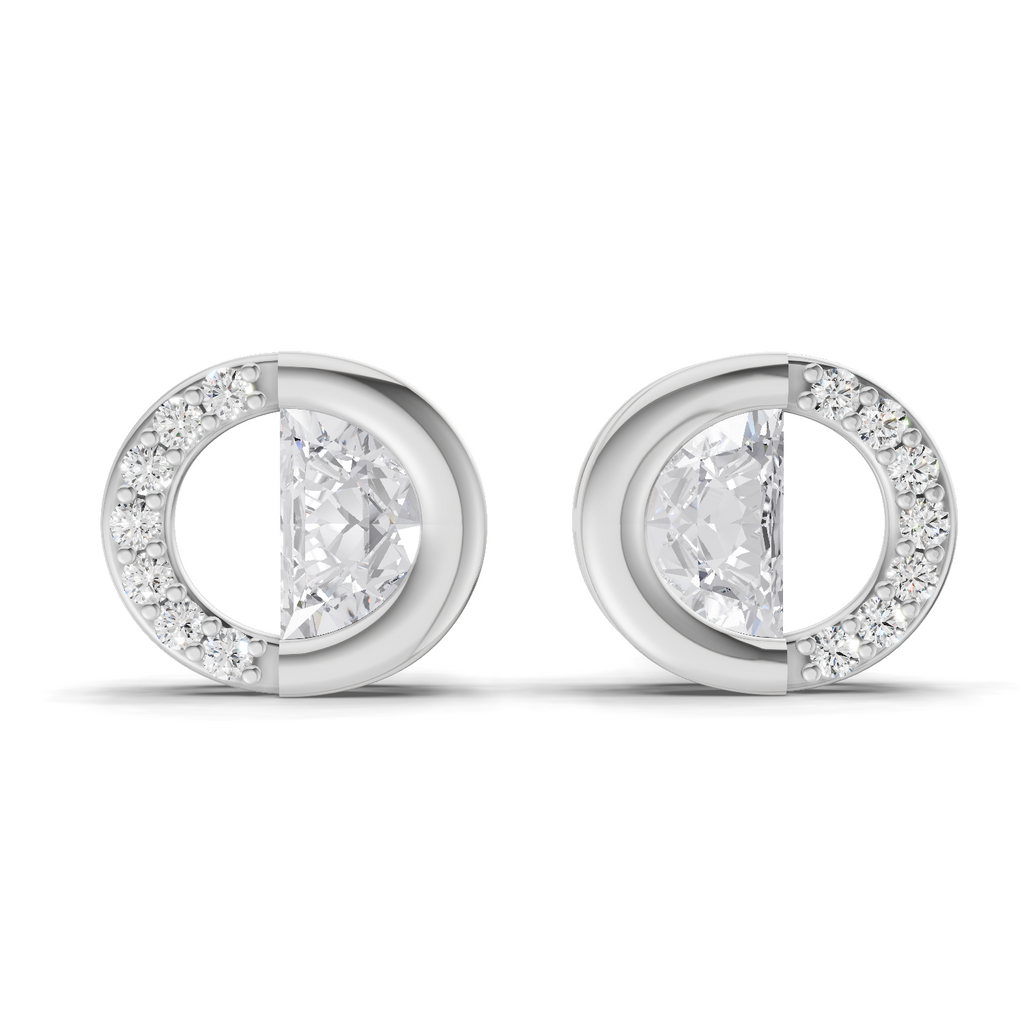 0.93 Carat Half Pave Open Circle Studs Earrings 14K - White Gold