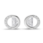 0.93 Carat Half Pave Open Circle Studs Earrings 14K - White Gold