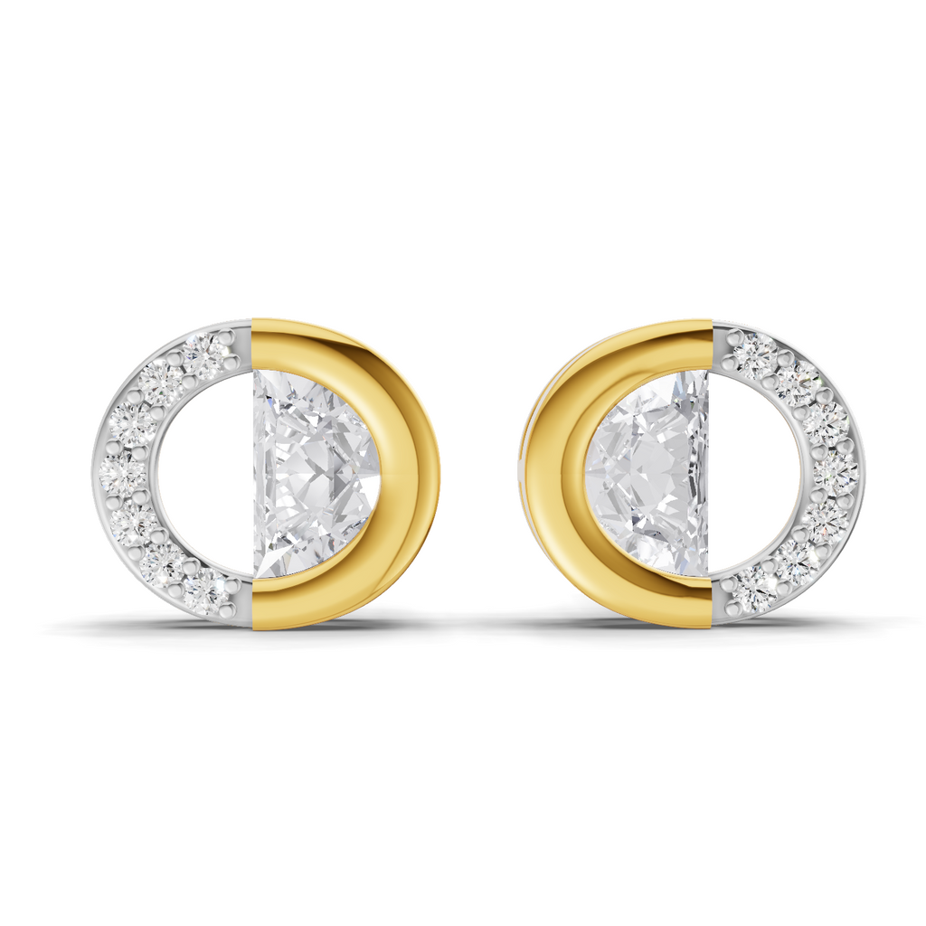 0.93 Carat Half Pave Open Circle Studs Earrings 14K