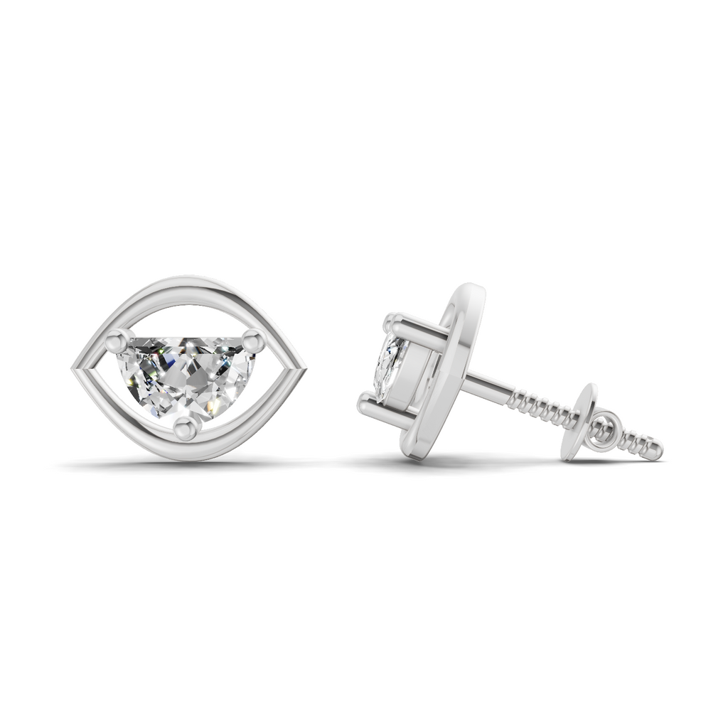 0.91 Carat Eye-Shaped Stud Earrings 14K - White Gold
