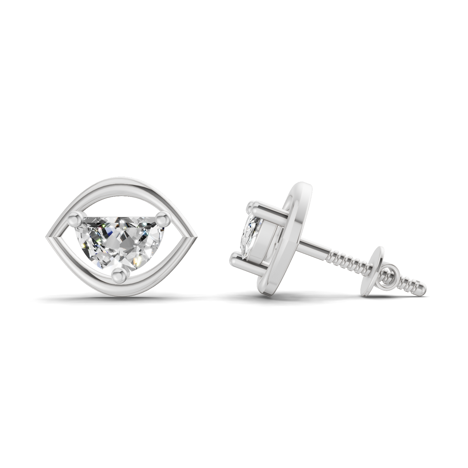 0.91 Carat Eye-Shaped Stud Earrings 14K - White Gold