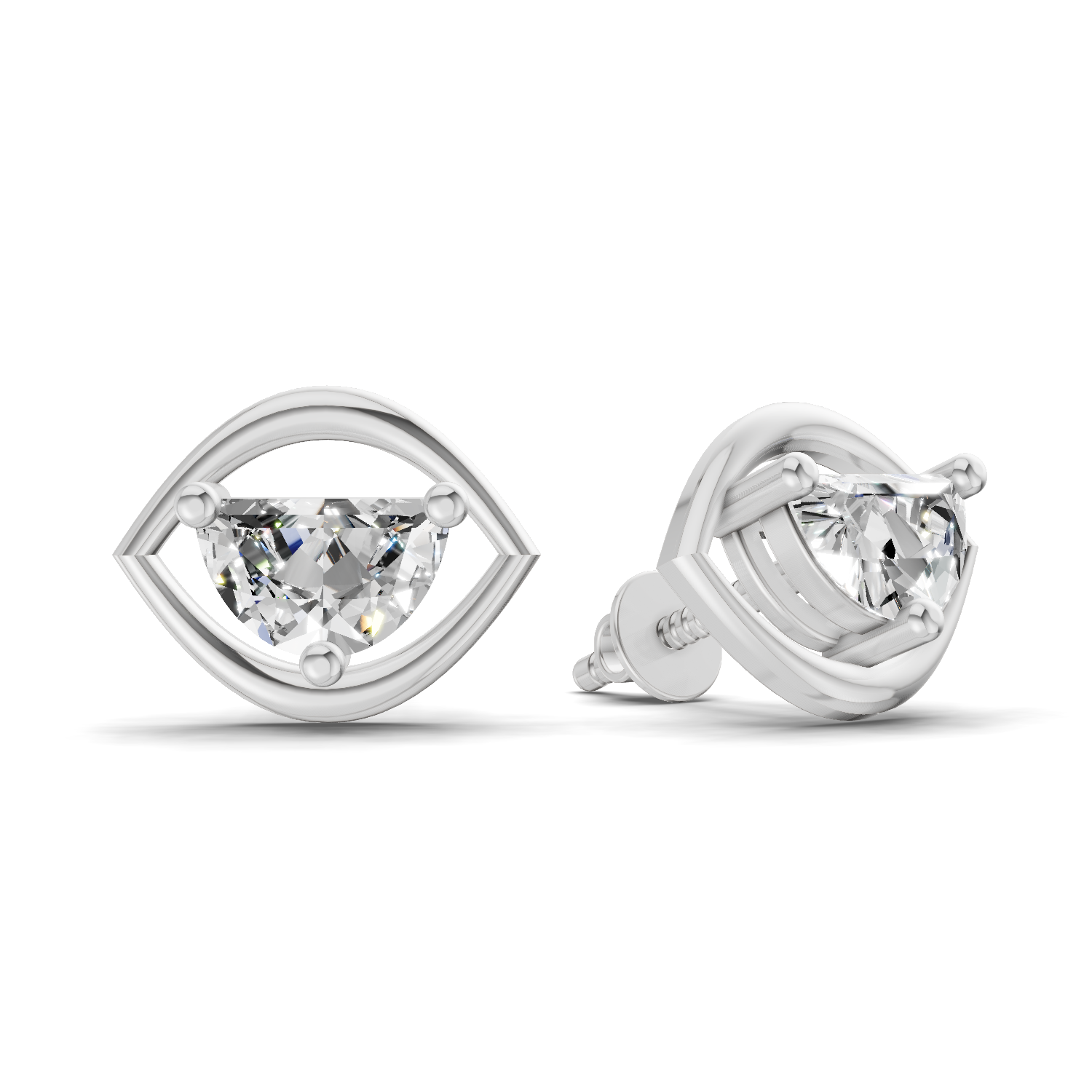 0.91 Carat Eye-Shaped Stud Earrings 14K - White Gold