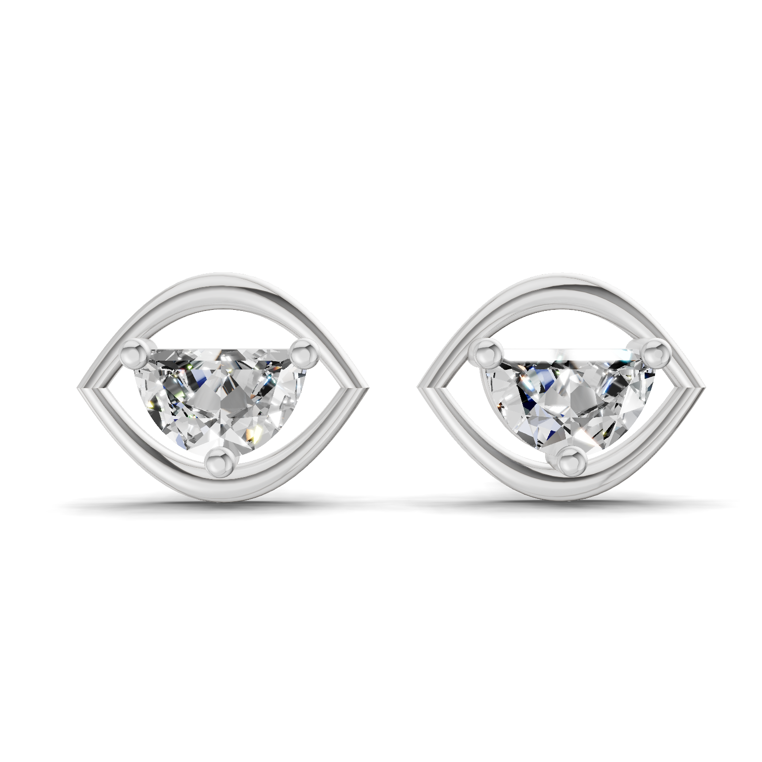 0.91 Carat Eye-Shaped Stud Earrings 14K - White Gold